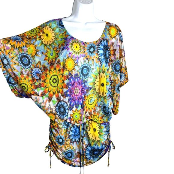 Luli Fami Cabana Mini Dress Swimsuit Coverup size Small flower power print - Picture 1 of 10